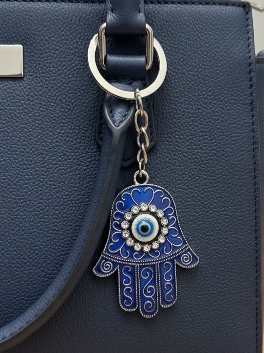 Blue Hamsa Hand Evil Eye Bag Charm Keychain NWOT